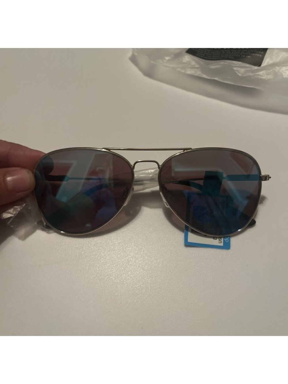 Dot Dash Aerogizmo Sunglasses Aviator Style Gold Frame Blue Mirror Lens 400 UV